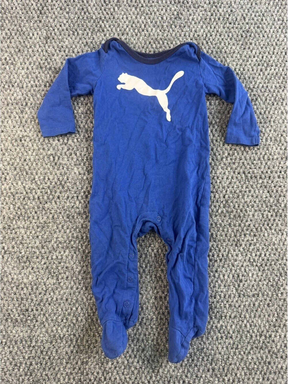 Puma Baby Footed Sleeper Blue Long Sleeve Logo One Piece 3-6 Months Infant